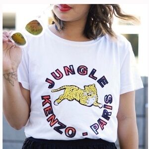 Kenzo X H&M White Paris Jungle Tiger Graphic T-Shirt Sz XS